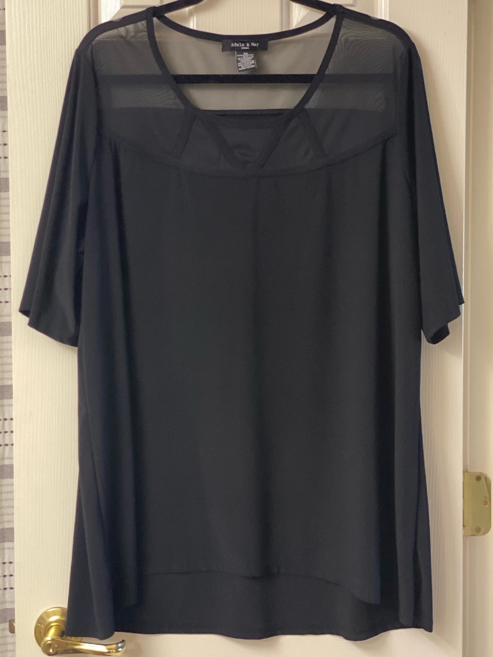 Adele & May Black Short Sleeve Mesh Detailing Tunic Top Size 3X